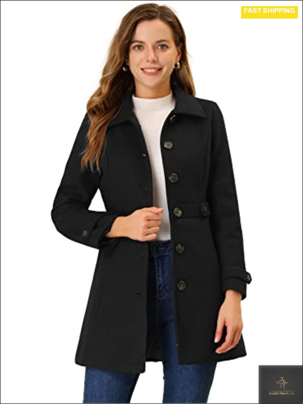 Women's Classic Winter Trench Coat Single Breasted Long Sleeve Fully Lined